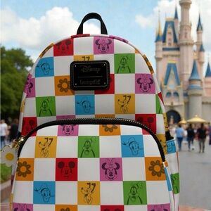 Loungefly Disney Mickey & Friends Checker Print Mini Backpack NWT